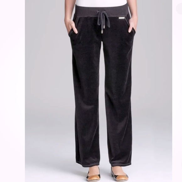 MICHAEL KORS Y2K Black Velvet Velour Lounge Pants Wide Leg L pockets pull on - Picture 2 of 10